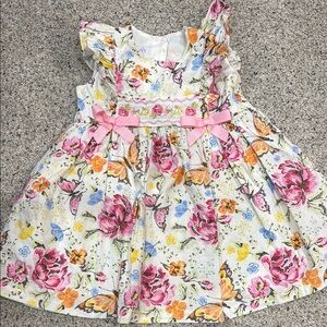 Floral Cream and Pink Girls' Party Dress with Bows